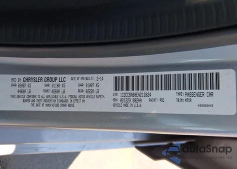 2014 Chrysler 200 Lx z USA, uszkodzony, nr VIN 1C3CCBAB0EN212024